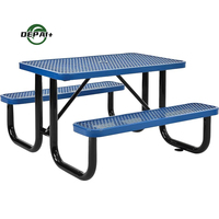Table de pique-nique rectangulaire en métal expansé de 1,2 m de long, style enfant, avec revêtement thermoplastique