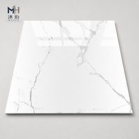 Carreaux de céramique entièrement émaillés 600x600mm à finition brillante, aspect marbre blanc Carrara gris, pour projets commerciaux (sol et mur), livraison rapide