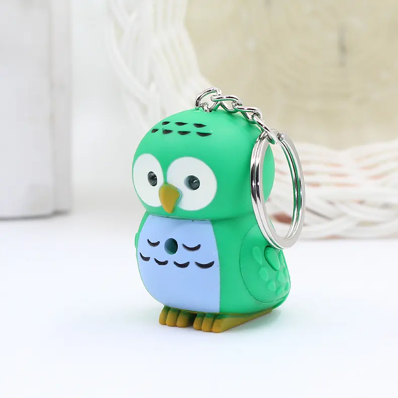 plastic keychain animal shape led keychain,led owl keychain with sound