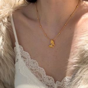 Dylam Charm Top Jewelry S925 Silver 22K Gold Plated 5A Cubic Zirconia Brushed Surface Butterfly Pendant Necklace for Women - Product Image 3