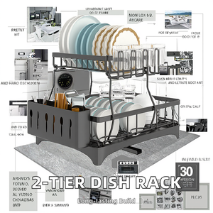 Hot bán 2-tầng sắt món ăn khô drainer Giá bán hàng đầu trên bồn rửa gấp treo drainboard nhà bếp thiết yếu - Product Image 2
