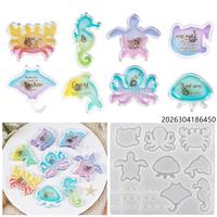 B63922 Moule en silicone animaux marins pour résine époxy, tortue, pieuvre, crabe, méduse, shaker à sable mouvant, outil de bricolage