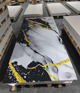 Plaque décorative en PVC style marbre <span class=keywords><strong>blanc</strong></span> doré, épaisseur 2,5 mm, design moderne pour murs de maison et de bureau - Product Image 2