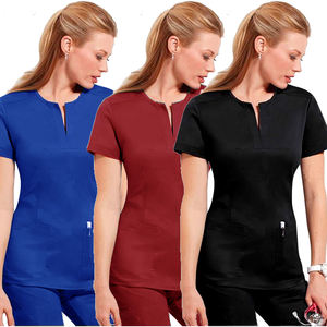 ブルゴーニュ女性ナースストレッチスクラブセットユニフォームモックラップナーススクラブトップドローストリングカーゴパンツ - Product Image 6