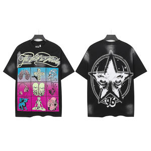 T-shirt tendance avec motif psychédélique à neuf grilles et design occulte, 250g - Product Image 1