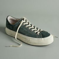 Chaussures de skateboard vulcanisées unisexes personnalisées avec logo, en daim vert, semelle intermédiaire épaisse en bois, légères, antidérapantes, rétro, à lacets