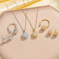 Ensemble de collier en acier inoxydable plaqué or 18 carats avec zircon, boucles d'oreilles de luxe, bagues pour femmes, vente en gros
