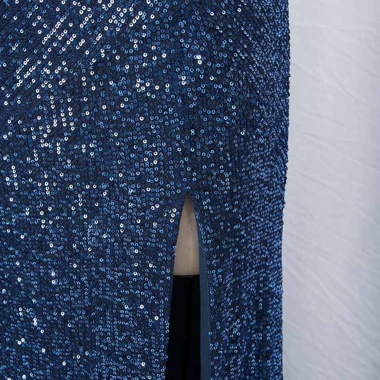 2022 new design women elegant plus size Blue one shoulder pleated bodice sequin bridesmaid prom dresses