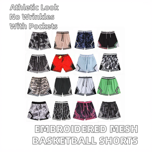 Shorts de basketball personnalisés brodés, avec poches, 100 % polyester, taille mi-haute, imperméables, séchage rapide, anti-plis, respirants, en maille - Product Image 3