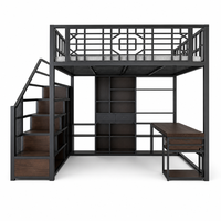Lit mezzanine en métal blanc de style scandinave avec escalier de rangement multi-niveaux pour adolescents et adultes – Idéal pour la planification de la chambre