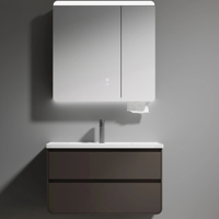 Ensemble de meuble-lavabo mural pour salle de bain avec armoire miroir, tiroirs à fermeture douce, lavabo en céramique, meuble de salle de bain moderne gris