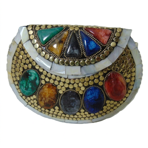 Bolso de mano metálico con incrustaciones de piedra hecho a mano, cartera de noche con mosaico, accesorio de noche de resina y metal para fiestas, cumpleaños y eventos, personalizado - Product Image 1