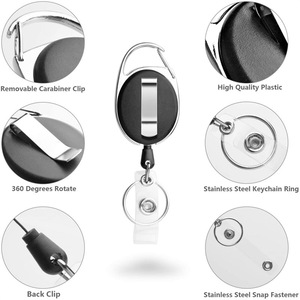 Wholesale oval-shaped ID card holder with back <b>clip</b>, easy-pull <b>buckle</b>, retractable nylon rope, badge scroll, ID keychain, and - Product Image 5