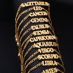 Bracelet de luxe en argent non terni plaqué or 18 carats en acier inoxydable avec breloque <span class=keywords><strong>horoscope</strong></span> femmes hommes 12 signes <span class=keywords><strong>du</strong></span> zodiaque bijoux - Product Image 1