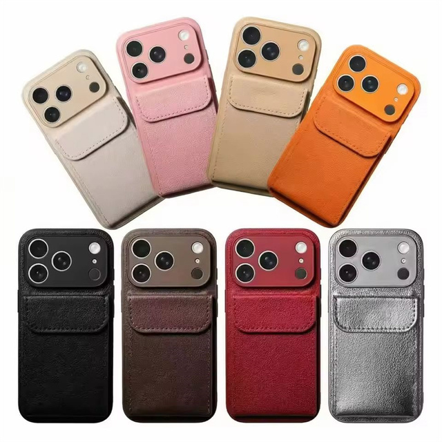 Luxury PU Leather Card Holder Wallet Phone Case for iPhone 17 16 15 14 Pro Max Plus 13 12 11 Candy Color Armor Bumper Cover