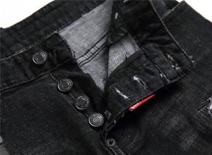 Pantalones <span class=keywords><strong>Vaqueros</strong></span> Vintage Ligeros <span class=keywords><strong>con</strong></span> Estampado Ligero Lavado a la Piedra, Diseño de Salpicaduras de <span class=keywords><strong>Pintura</strong></span>, Elásticos, <span class=keywords><strong>con</strong></span> Agujeros <span class=keywords><strong>Rotos</strong></span>, Corte Recto para Otoño/Invierno - Product Image 2