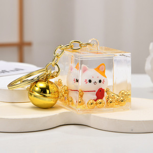 Vente en gros <span class=keywords><strong>Bouteille</strong></span> carrée transparente d'huile acrylique en plastique Porte-clés liquide flottant Porte-clés liquide chat boule à bulles personnalisé - Product Image 4