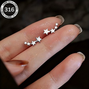 Boucles d'oreilles étoile à cinq branches en acier inoxydable 316 pour filles, style INS, en acier titane, pour l'Europe et les États-Unis - Product Image 2