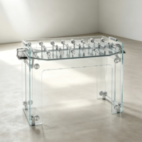 Table de baby-foot en verre trempé transparent, design moderne et luxueux, avec tiges métalliques, pour divertissement à domicile