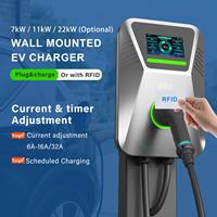 Cargador de Pared para Vehículos Eléctricos, 7kW 11kW 22kW, Tipo 1, Tipo 2, J1772, NACS, GBT, CCS1, CCS2, Inteligente, OCPP, DLB, WiFi, Bluetooth, APP, RFID, LCD, Temporizador, IP65