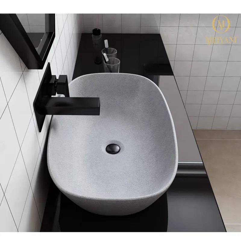 2023 yeni tasarım moda Oval beton lavabo lavabo banyo mozaik lavabo