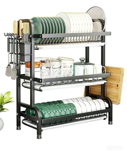 ชั้นวางจานแบบตั้งพื้นสามชั้น <span class=keywords><strong>NFS</strong></span> แบบไม่พับได้ พร้อมชั้นวางจานและชามอเนกประสงค์ - Product Image 1