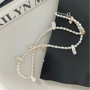 Collier en perles baroques naturelles, style unique, tendance mode européenne et américaine, en argent 925, perles en forme de pipa inspirées du style français - Product Image 2