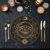Assiettes en papier à motif oculaire astrologique, design noir et or, biodégradables, thème de fête, banquet, vaisselle jetable