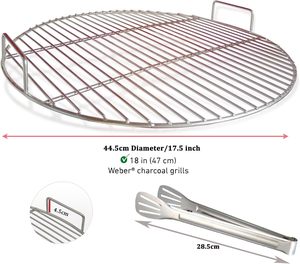 Grille de <span class=keywords><strong>barbecue</strong></span> en acier inoxydable 304 chromé, antiadhésive, soudée, avec poignées, diamètre 44,5 cm, <span class=keywords><strong>47</strong></span> cm/18,5 pouces, pour <span class=keywords><strong>barbecue</strong></span> au charbon de bois - Product Image 2