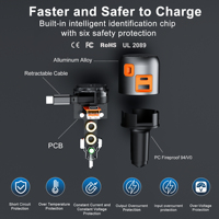 Nouveau Chargeur Voiture Rétractable IBD 60W Charge Rapide 3 en 1 USB 2 Type C QC30W PD30W Chargeur Téléphone Voiture pour iPhone Tablette