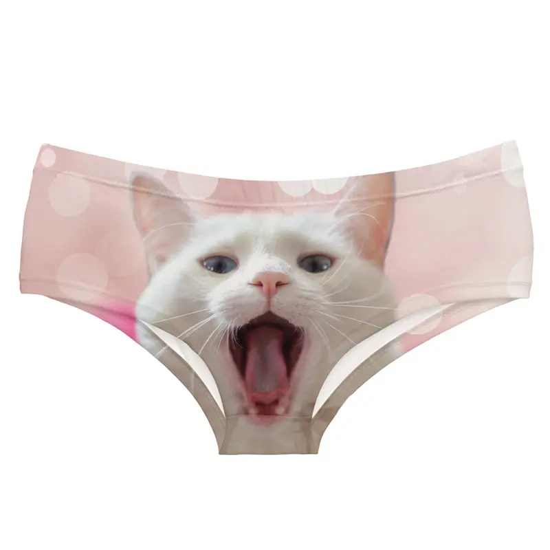 Sıcak satış hayvan desenleri polyester kadın iç çamaşırı 3D dijital beyaz kedi baskı üçgen şort iç çamaşırı
