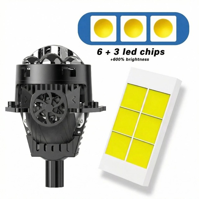 New HADUDU 12V 3 Inch 200W 6000K Bi-LED Projector Headlight with 3 Direct Laser High Beam Lenses for Car