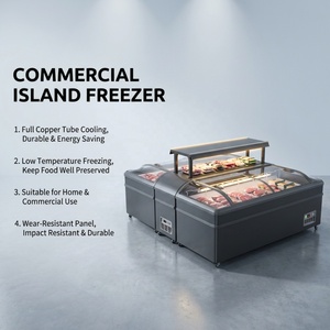 Congélateur îlot grande capacité, vitrine commerciale pour viande et crème glacée avec dessus en verre transparent, équipement de réfrigération - Product Image 6