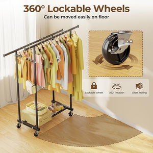 Double Rods Clothes Stand Rolling Clothing <strong>Rack</strong> for Hanging Clothes Portable <strong>Wardrobe</strong> Stand Metal Garment <strong>Rack</strong> Sturdy Coat <strong>Rack</strong> - Product Image 5