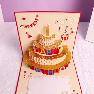 Biglietto d'Auguri 3D Tagliato al Laser con Torta di Compleanno e Candela Pop-up per Bambini, Famiglia, Feste di Compleanno, Souvenir, Regalo di Celebrazione - Product Image 1