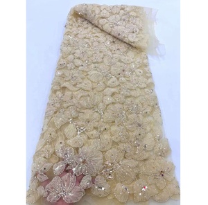 Venta directa Buen precio Perlas Flor Tela <span class=keywords><strong>de</strong></span> encaje Blanco Aso Oke Diseños para mujeres nigerianas Ropa <span class=keywords><strong>de</strong></span> <span class=keywords><strong>fiesta</strong></span> - Product Image 5