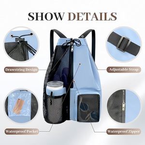 Sac à dos de plage personnalisé avec poche étanche, sac de plage en filet à cordon, sac à dos de piscine imperméable pour hommes et femmes, équipement de sport - Product Image 5