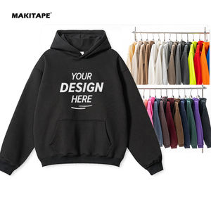 男性用パーカーコットン特大厚手フリースドロップショルダー無地ブランクカスタム - Product Image 1