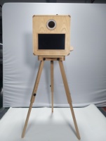 Retro Fotocabine van massief hout, 15,6 inch statief, self-service touchscreen DSLR camera model, verborgen printercompartiment