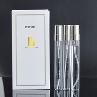Caja de lujo personalizada para botella de perfume de vidrio de 10 ml, botella de perfume de muestra pequeña de 2 ml, 3 ml, 5 ml, 10 ml con tapa plateada y atomizador de rosca.