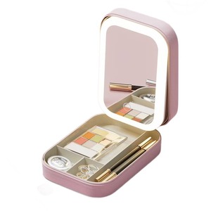 LED Cosmetic Storage Box With <b>Mirror</b> And Light Portable Makeup Organizer For <b>Desk</b> And Travel Leather Case Water Resistant - Product Image 1