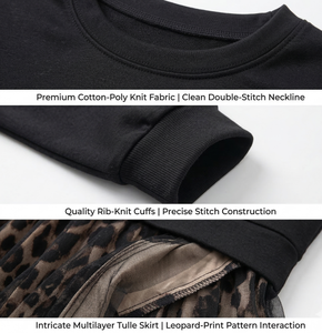 Robe longue d'automne pour femme, col rond, sweat-shirt imprimé léopard, maille ajourée, fabricant de vêtements sur mesure - Product Image 2