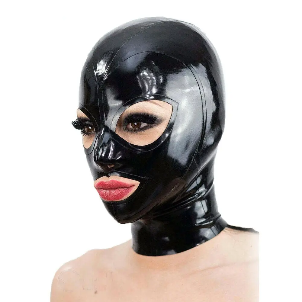 Handmade Latex Mask Rubber Hood Fetish Open Eye and Mount with Back Zipper Cosplay Costumes