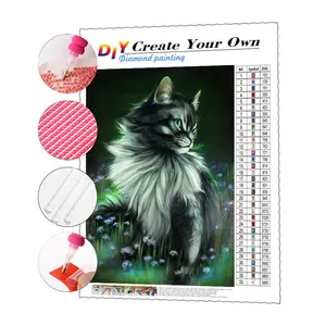 5d DIY Diamant Peinture Kits Vert Chat Animaux Photos Diamant Peinture Carré AB Perceuses Art Peinture Décorative