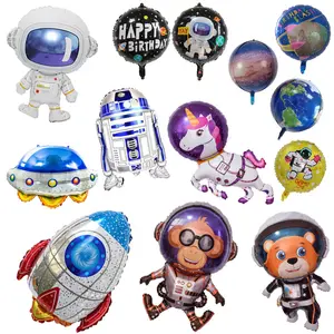 Nouvel arrivage de fusées astronautes film aluminium ballon espace 4D terre singe licorne Globos pour la décoration de fête d'anniversaire