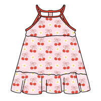 Robes d'été 2026 en tissu de bambou pour enfants, confortables, sans manches, longueur genou, avec volants et imprimés personnalisés pour filles (ODM)