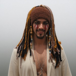 <span class=keywords><strong>Sombrero</strong></span> de Ganchillo Hecho a Mano con Peluca de Capitán, Rastas, Borlas y Cuentas, Gorro de Hilo para Festivales de Música y Cosplay - Product Image 5