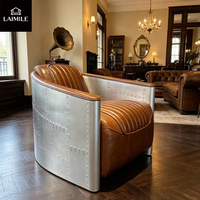 Fauteuil Aviateur Rétro Industriel avec Cadre en Métal Riveté et Revêtement en Cuir Véritable, Canapé Simple, Meuble de Décoration Intérieure