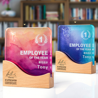 Trophée en bois et cristal personnalisé avec logo, design gratuit, vente en gros
