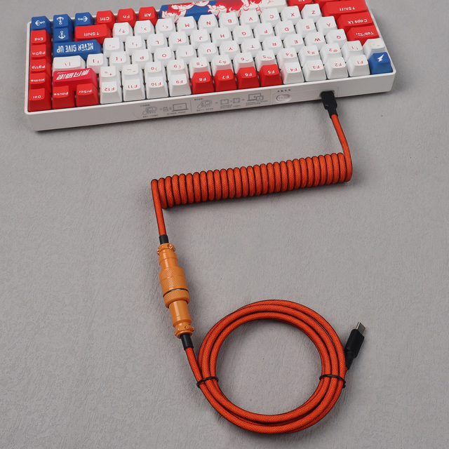 GX16 Aviator Type-C to Type-C Coiled USB-C Keyboard Cable with Pure Copper Conductor Nylon Jacket Braid Shielding